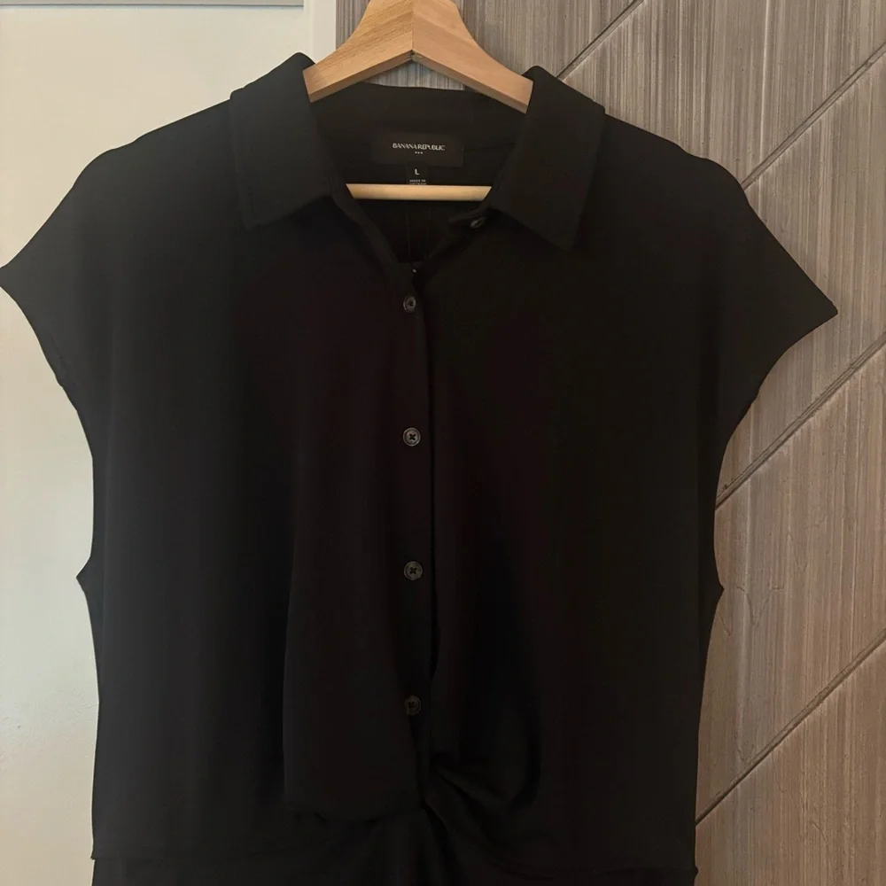 NWT Banana Republic CAP-SLEEVE KNEE-LENGTH DRESS BLACK Size Large